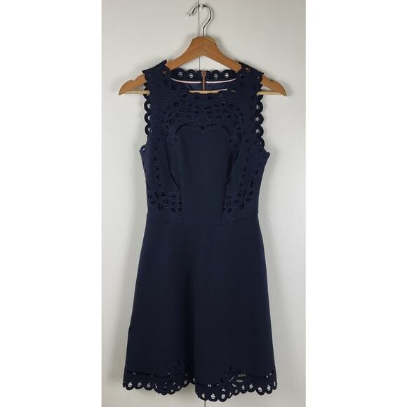 Ted Baker Verony Eyelet A-Line Lace Panel Sleeveless Mini Dress | 0 - Picture 3 of 11